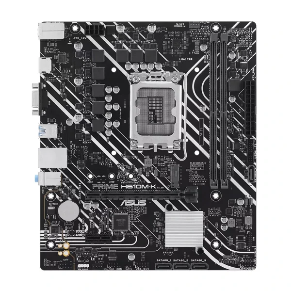 مادربرد ایسوس مدل PRIME H610M-K، سوکت Intel LGA 1700، دارای 2 اسلات رم DDR5، دارای 1 اسلات M.2، چیپست Intel H610