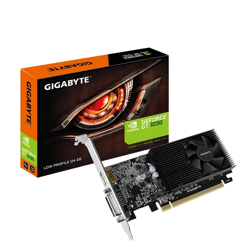 کارت گرافیک گیگابایت مدل GT 1030 Low Profile D4 GV-N1030D4-2GL با 2 گیگابایت حافظه GDDR5، تراشه NVIDIA با رابط PCI Express 3.0